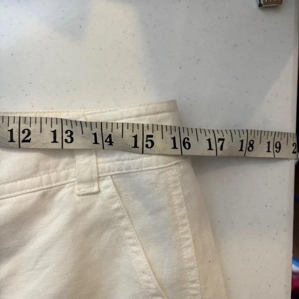 Banana Republic Martin Fit White Linen Blend Cropped Cargo‎ Pants Womens 6